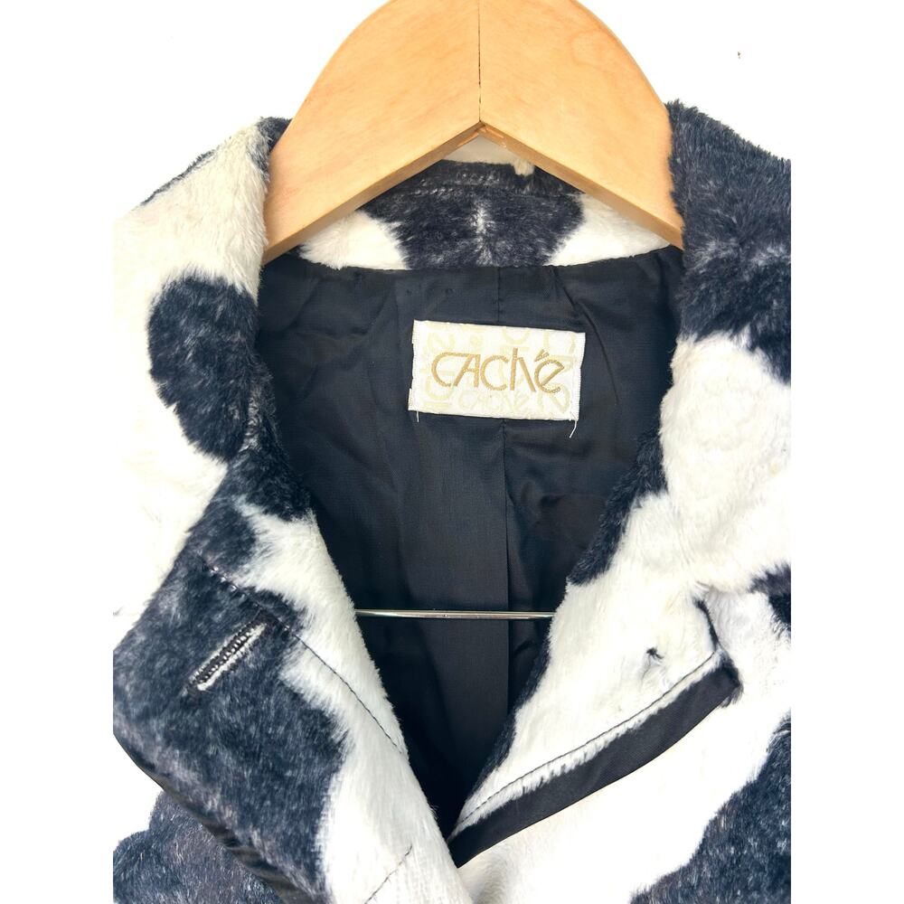 Vintage Cache Y2K Cow Print Fur Fuzzy Coat Western Festival Statement Small - Picture 3 of 6